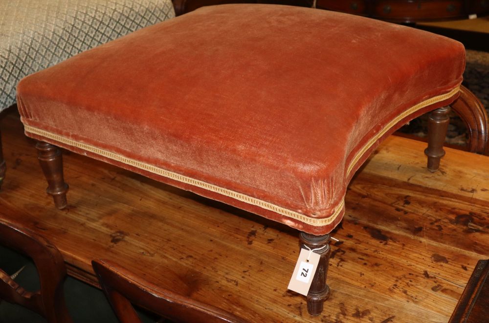 A large 19th century French upholstered stool, W.75cm, D.70cm, H.32cm